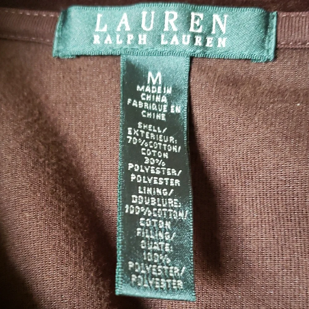 LAUREN Ralph Lauren Brown Quilted Bomber Jacket Velvet,SIZE M - Picture 3 of 10